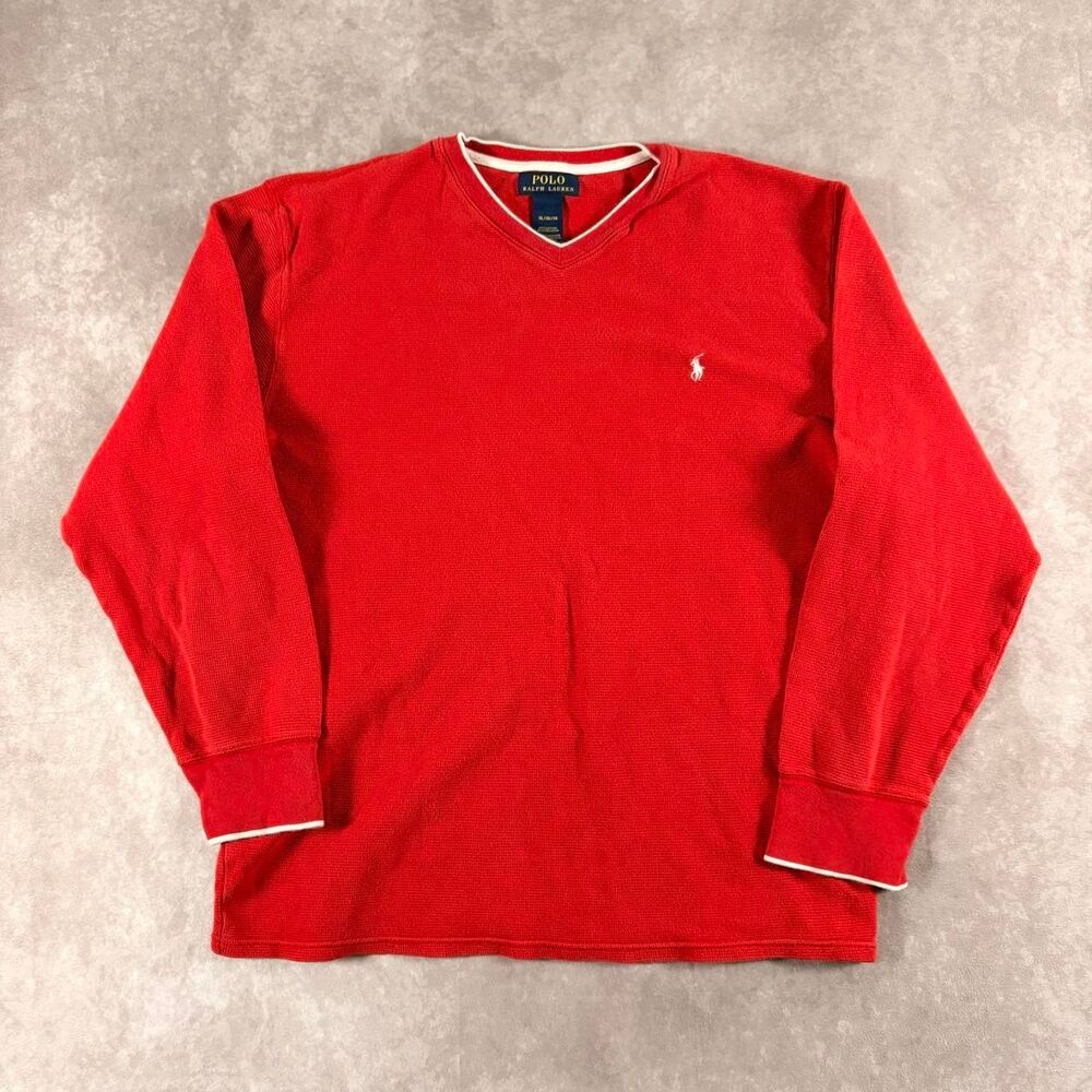 polo ralph lauren red waffle knit long sleeve thermal